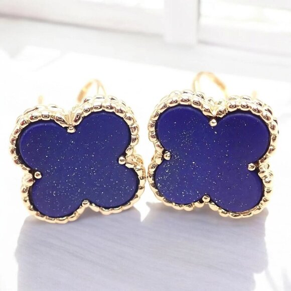 Van Cleef & Arpels 18k Yellow Gold Vintage Alhambra Blue Lapis Earrings Paper - Picture 2 of 12